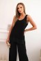 Komplet damski z wiskozy bluzka na szerokich ramiączkach i spodnie z szeroką nogawką czarny  