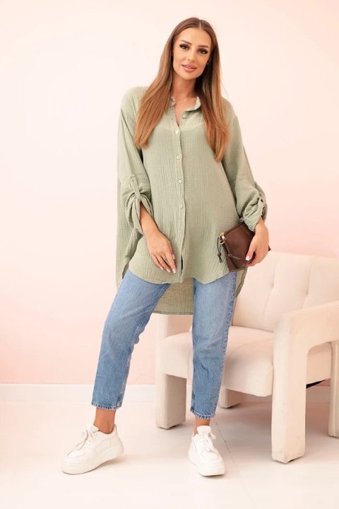 Koszula bawełniana muślinowa oversize jasne khaki Koszula bawełniana muślinowa oversize jasne khaki