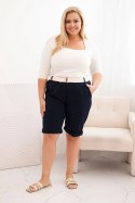 Spodenki damskie bawełniane Plus Size z paskiem granatowe  