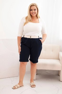 Spodenki damskie bawełniane Plus Size z paskiem granatowe  