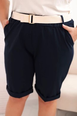 Spodenki damskie bawełniane Plus Size z paskiem granatowe  