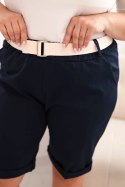 Spodenki damskie bawełniane Plus Size z paskiem granatowe  