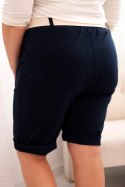 Spodenki damskie bawełniane Plus Size z paskiem granatowe  