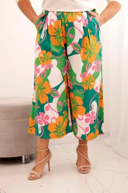 Spodnie damskie Plus Size wiskozowe z kwiatowym wzorem pomarańczowe  