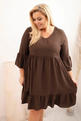Sukienka damska Plus Size wiskozowa z ażurowym zdobieniem brązowa  