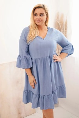 Sukienka damska Plus Size wiskozowa z ażurowym zdobieniem jeansowa  
