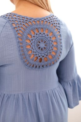 Sukienka damska Plus Size wiskozowa z ażurowym zdobieniem jeansowa  