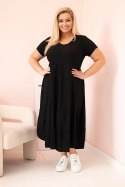 Sukienka damska plus size z krótkim rękawem i falbaną z lekkiej wiskozy czarna  