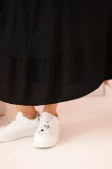 Sukienka damska plus size z krótkim rękawem i falbaną z lekkiej wiskozy czarna  