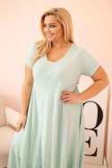 Sukienka damska plus size z krótkim rękawem i falbaną z lekkiej wiskozy miętowa  