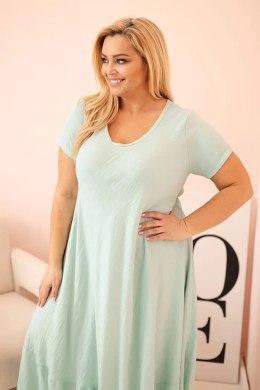 Sukienka damska plus size z krótkim rękawem i falbaną z lekkiej wiskozy miętowa  
