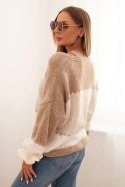 Sweter damski w paski z guzikami camelowy + beżowy  