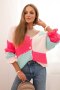 Sweter damski w paski z guzikami jasny różowy + miętowy  
