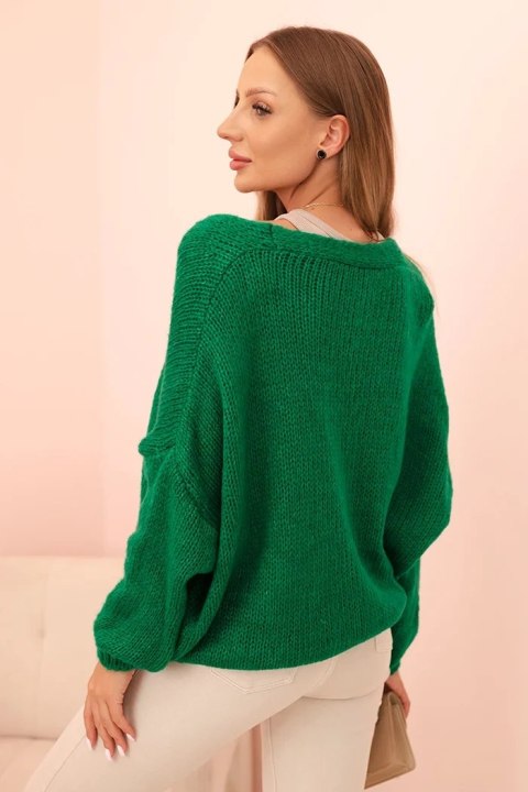 Sweter damski z dekoltem V i guzikami zielony Sweter damski z dekoltem V i guzikami zielony