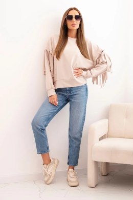 Bluza damska masełkowa z ozdobnymi rękawami beżowa  