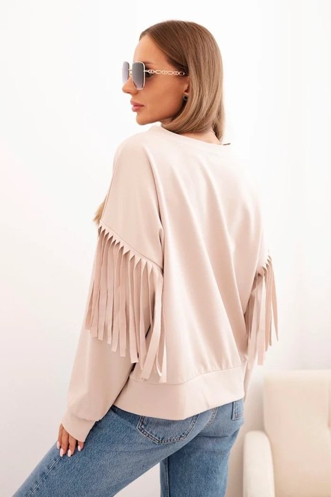 Bluza damska masełkowa z ozdobnymi rękawami beżowa Bluza damska masełkowa z ozdobnymi rękawami beżowa