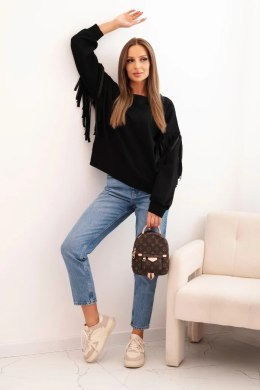 Bluza damska masełkowa z ozdobnymi rękawami czarna  