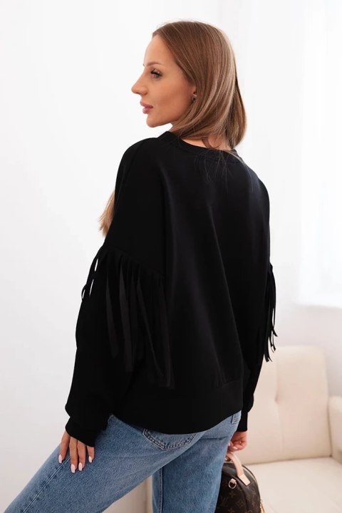Bluza damska masełkowa z ozdobnymi rękawami czarna Bluza damska masełkowa z ozdobnymi rękawami czarna