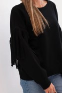 Bluza damska masełkowa z ozdobnymi rękawami czarna  