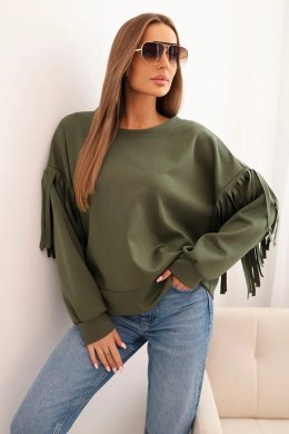 Bluza damska masełkowa z ozdobnymi rękawami khaki  