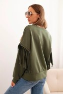 Bluza damska masełkowa z ozdobnymi rękawami khaki  