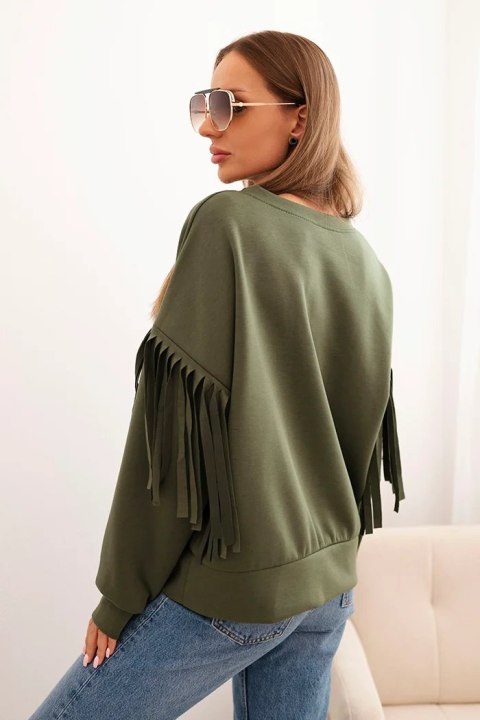 Bluza damska masełkowa z ozdobnymi rękawami khaki Bluza damska masełkowa z ozdobnymi rękawami khaki