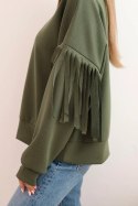 Bluza damska masełkowa z ozdobnymi rękawami khaki  