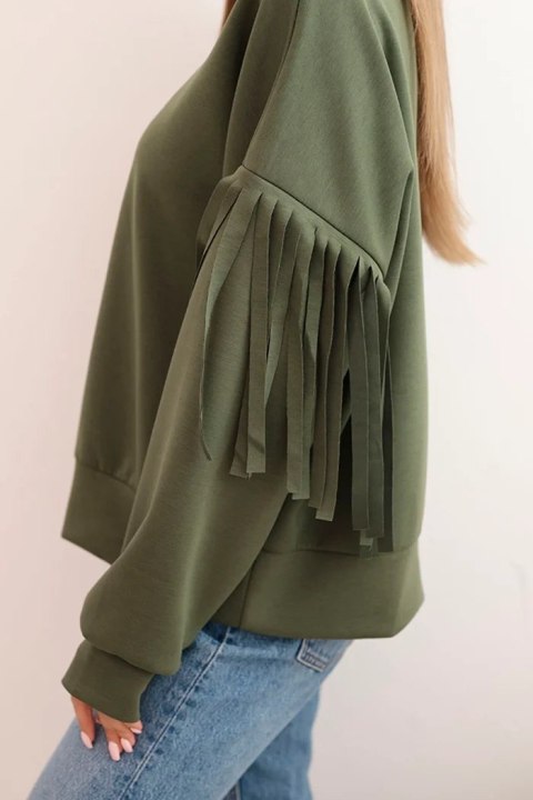 Bluza damska masełkowa z ozdobnymi rękawami khaki Bluza damska masełkowa z ozdobnymi rękawami khaki