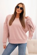Bluza damska masełkowa z ozdobnymi rękawami pudrowy róż  