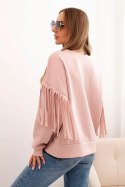 Bluza damska masełkowa z ozdobnymi rękawami pudrowy róż  