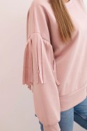 Bluza damska masełkowa z ozdobnymi rękawami pudrowy róż  
