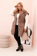 Kamizelka damska Plus Size pikowana z paskiem i kołnierzem fango  