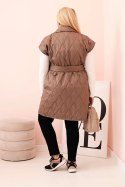 Kamizelka damska Plus Size pikowana z paskiem i kołnierzem fango  