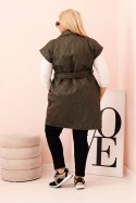 Kamizelka damska Plus Size pikowana z paskiem i kołnierzem khaki  