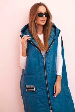 Kamizelka damska pikowana Plus Size z kapturem zapinana na zamek morska  