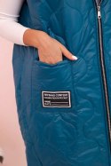 Kamizelka damska pikowana Plus Size z kapturem zapinana na zamek morska  