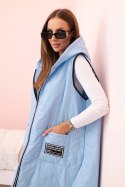 Kamizelka damska pikowana Plus Size z kapturem zapinana na zamek niebieska  
