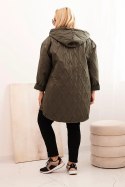 Kurtka damska Plus Size pikowana z kapturem i napisem HOPE khaki  