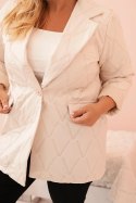 Kurtka damska Plus Size pikowana z kołnierzem i guzikiem jasno beżowa  