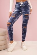 Legginsy damskie bawełniane z przetarciami jeansowe  