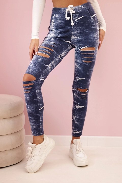 Legginsy damskie bawełniane z przetarciami jeansowe Legginsy damskie bawełniane z przetarciami jeansowe