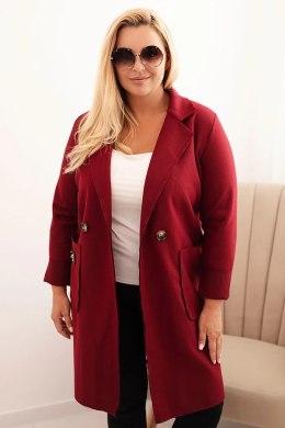 Płaszcz damski elegancki Plus Size z kołnierzem i dużymi kieszeniami bordowy  
