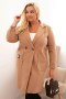 Płaszcz damski elegancki Plus Size z kołnierzem i dużymi kieszeniami camelowy  