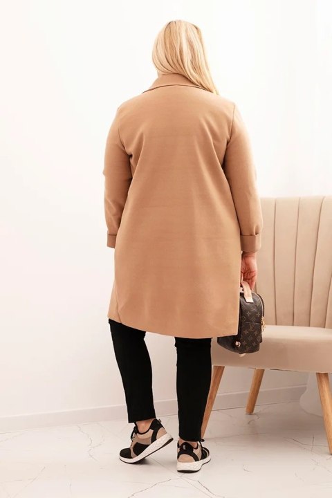 Płaszcz damski elegancki Plus Size z kołnierzem i dużymi kieszeniami camelowy Płaszcz damski elegancki Plus Size z kołnierzem i dużymi kieszeniami camelowy