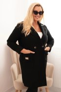 Płaszcz damski elegancki Plus Size z kołnierzem i dużymi kieszeniami czarny  