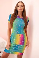 Sukienka damska bawełniana z kieszenią i kołnierzykiem w kolorowy wzór morska  