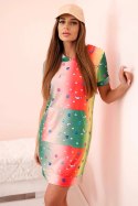 Sukienka damska bawełniana z kieszenią i kołnierzykiem w kolorowy wzór zielona  