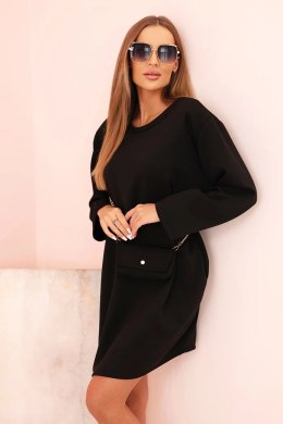 Sukienka damska wiskozowa Plus Size z torebką na łańcuszku czarna  