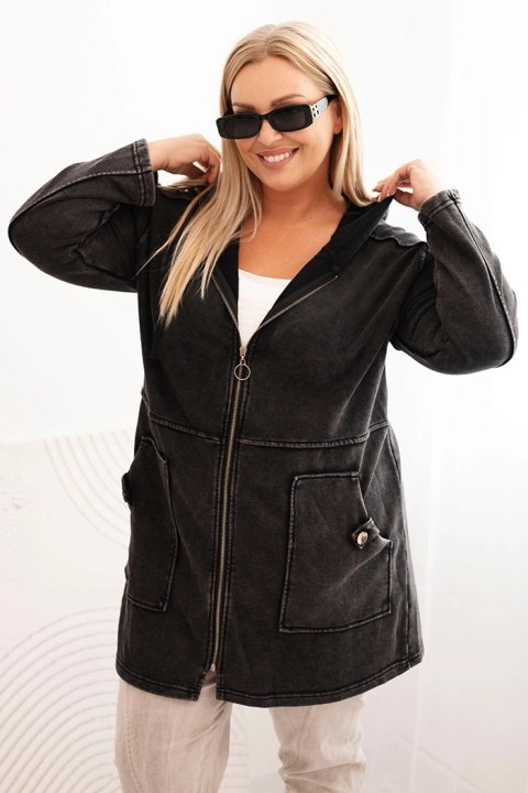 Bluza damska Plus Size dekatyzowana z kapturem i kieszeniami czarna  