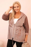 Bluza damska Plus Size dekatyzowana z kapturem i nadrukiem BKLYN brązowa  